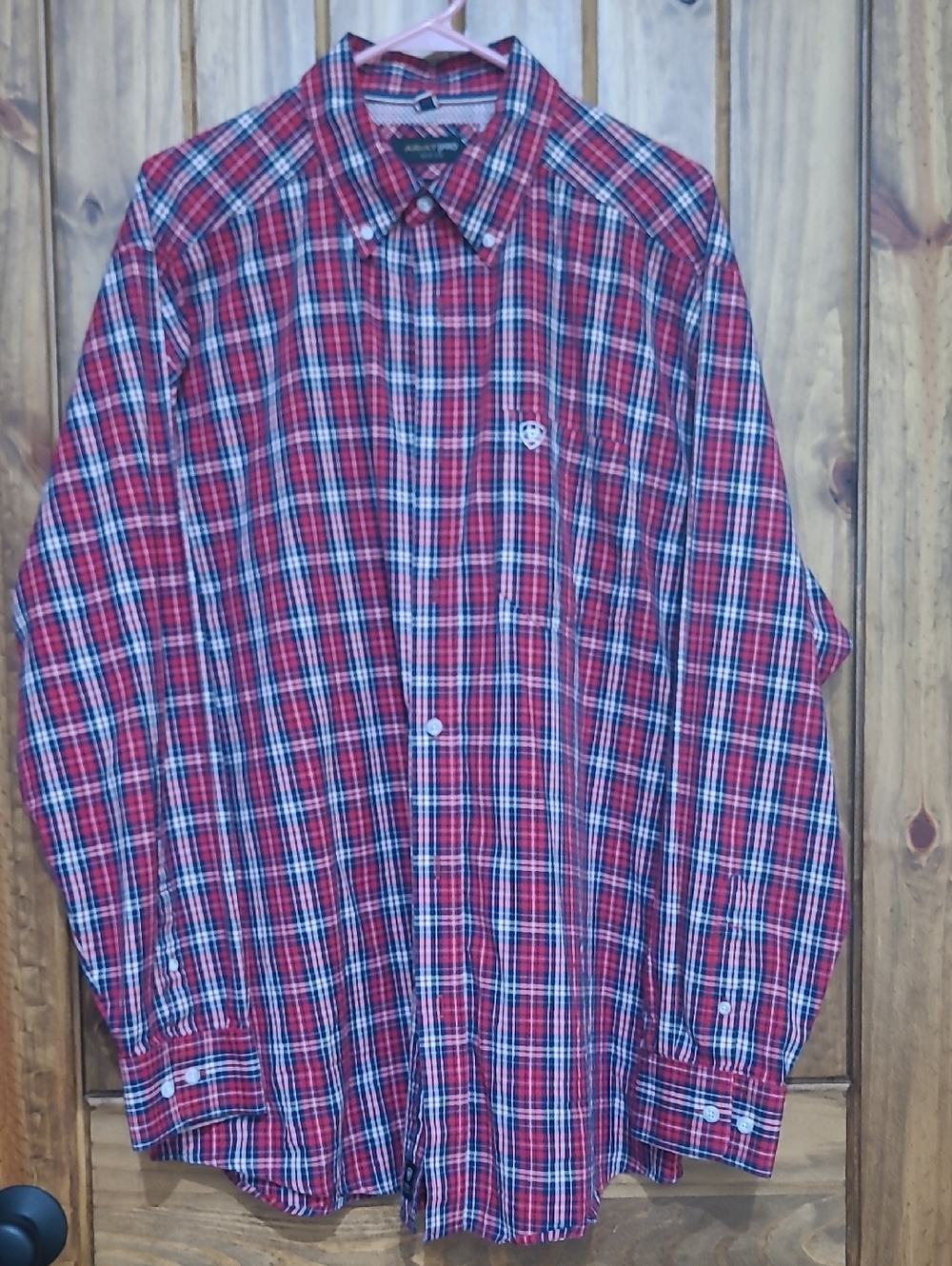 Ariat Red, White, Blue Plaid Casual Button-Down Shirt